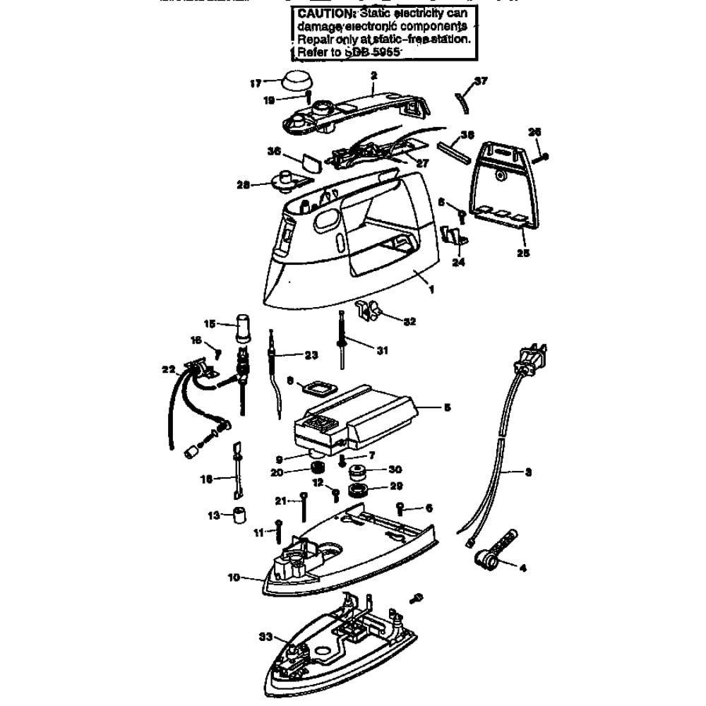 Replacement Parts Diagram and Parts List for F630S  Black and Decker Iron